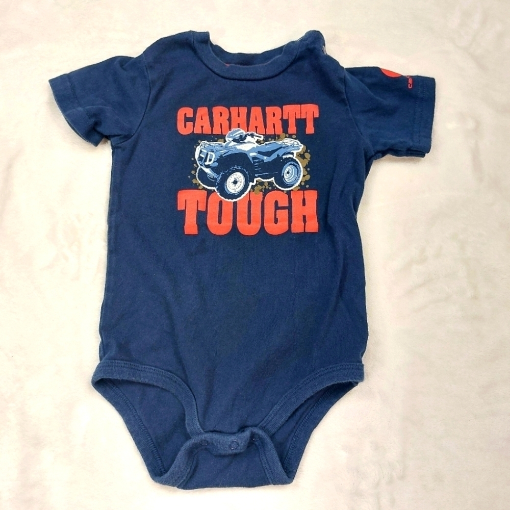 CARHARTT INFANT BOYS BLUE 4 WHEELER TOUGH SHORT SLEEVE BODY SUIT SIZE 24 MTH